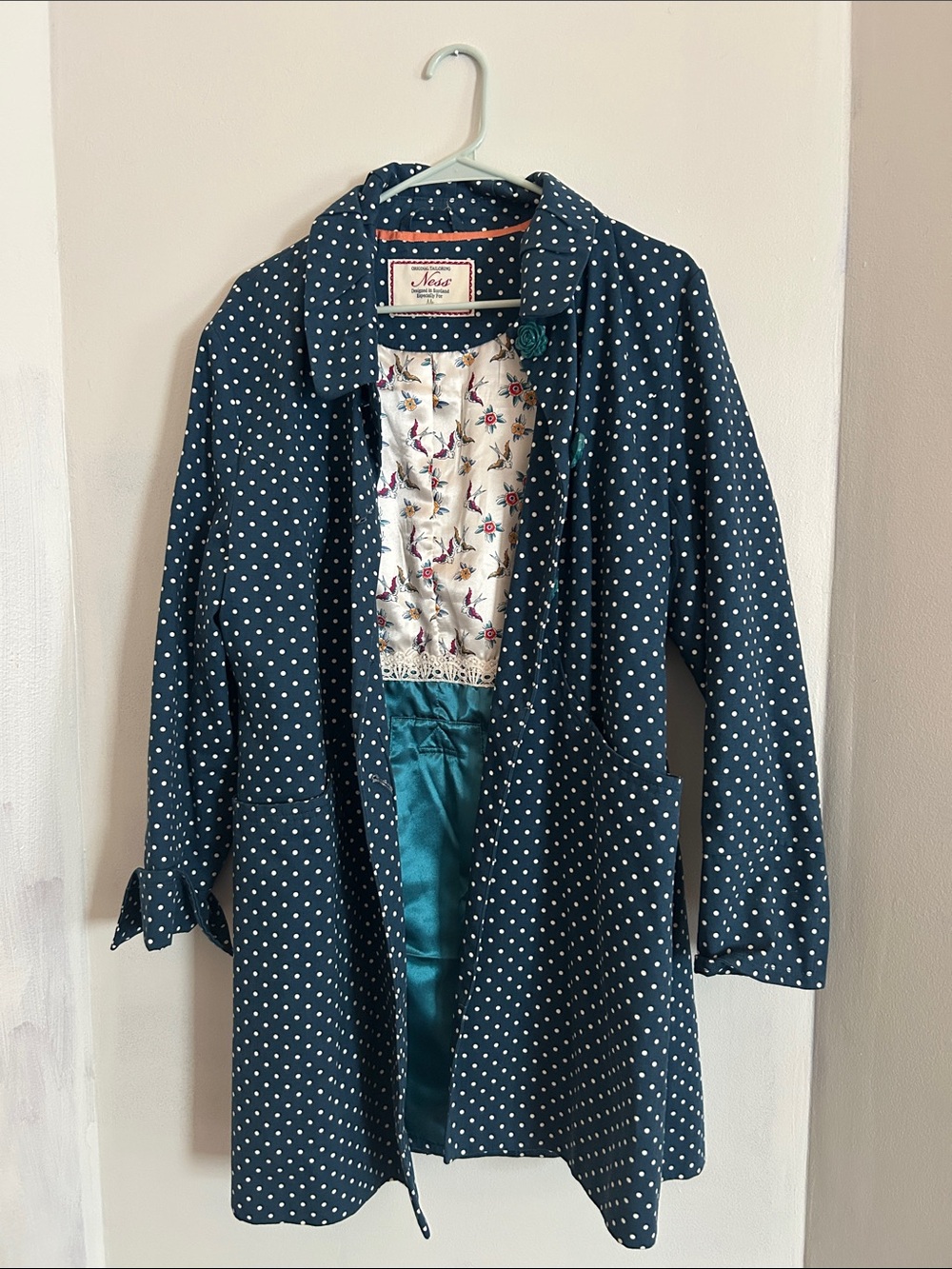 Ness Teal Polka Dot Trench Coat
